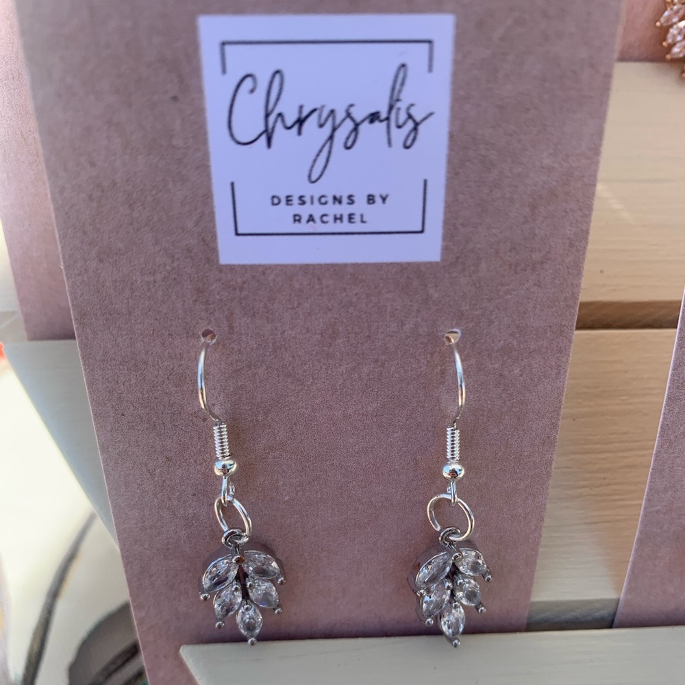 Cubic Zirconia Silver Leaf Earrings